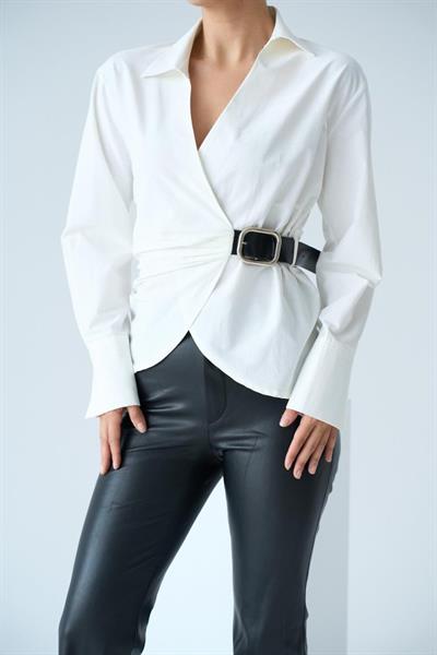 Kemerli Gömlek - Ekru