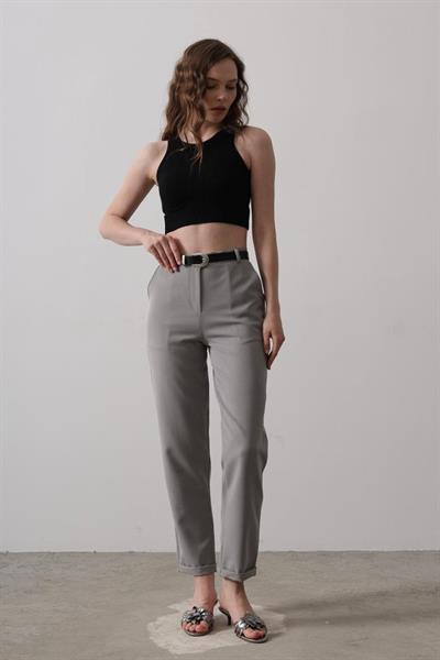 Kemerli Havuç Pantolon - Gri
