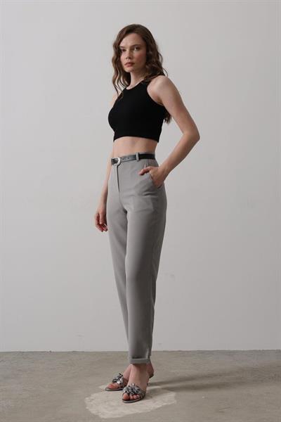 Kemerli Havuç Pantolon - Gri