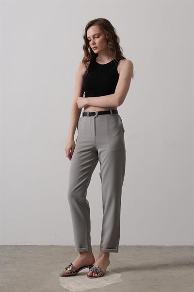 Kemerli Havuç Pantolon - Gri