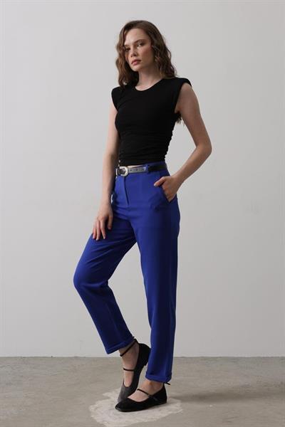 Kemerli Havuç Pantolon - Saks