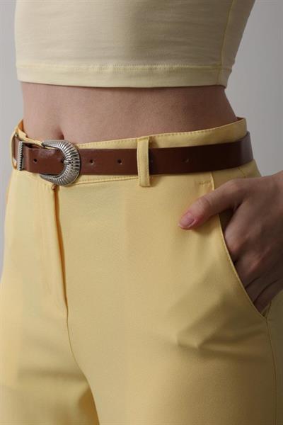 Kemerli Havuç Pantolon - Sarı