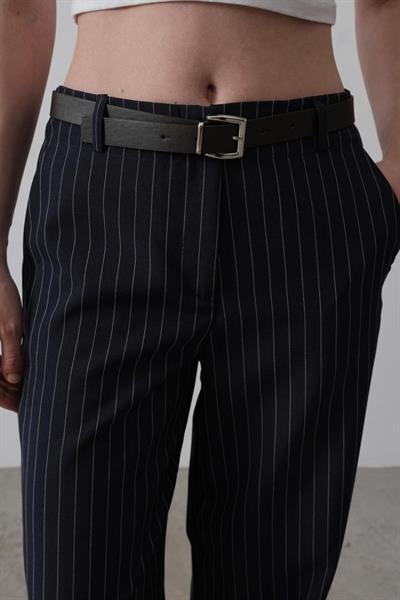 Kemerli Palazzo Pantolon - Lacivert-Beyaz