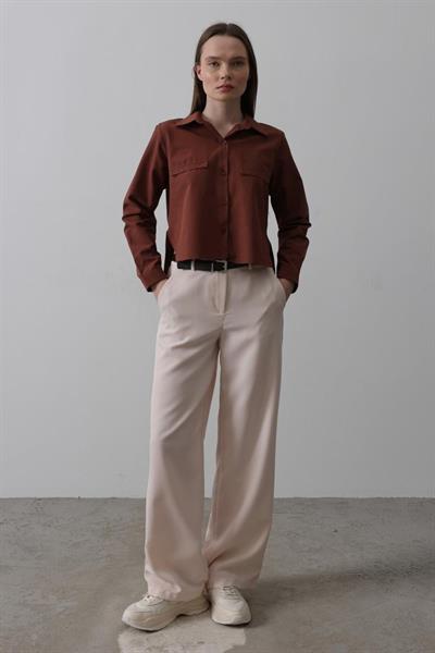 Kemerli Palazzo Pantolon - Pudra