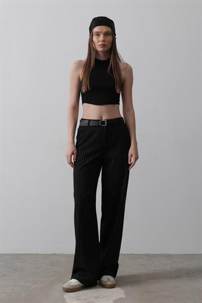 Kemerli Palazzo Pantolon - Siyah-Beyaz