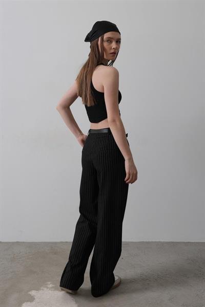 Kemerli Palazzo Pantolon - Siyah-Beyaz