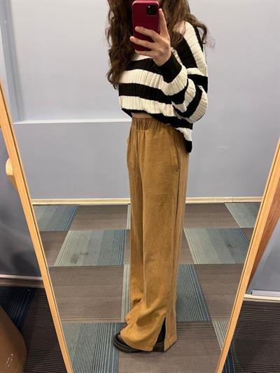 Keten Bel Lasti̇kli̇ Yirtmaç Detayli Pantolon