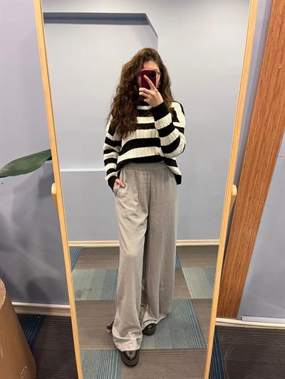 Keten Bel Lasti̇kli̇ Yirtmaç Detayli Pantolon