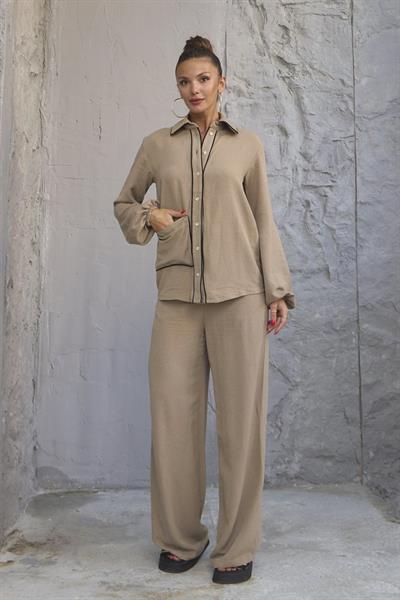 Keten Bi̇yeli̇ Cepli̇ Gömlek Pantolon Takim