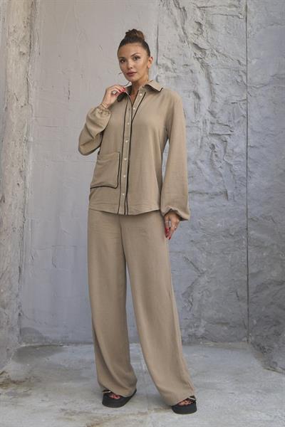 Keten Bi̇yeli̇ Cepli̇ Gömlek Pantolon Takim