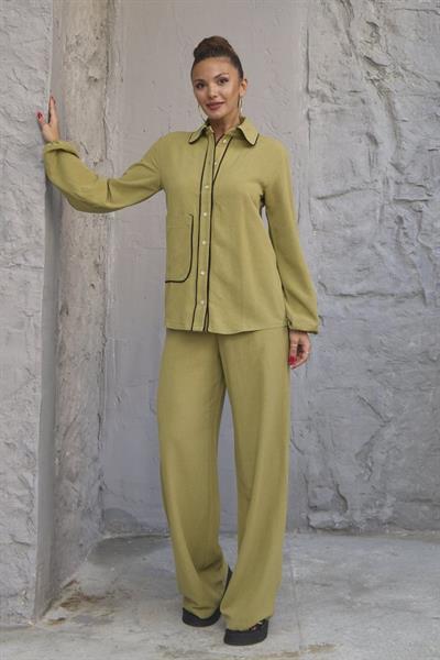 Keten Bi̇yeli̇ Cepli̇ Gömlek Pantolon Takim