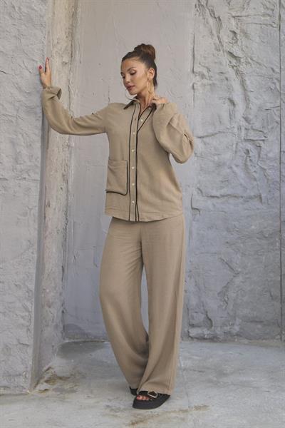 Keten Bi̇yeli̇ Cepli̇ Gömlek Pantolon Takim