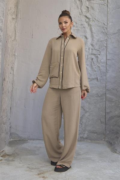 Keten Bi̇yeli̇ Cepli̇ Gömlek Pantolon Takim