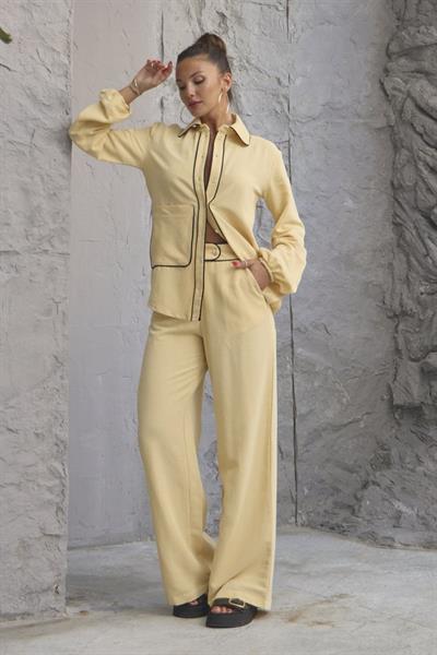 Keten Bi̇yeli̇ Cepli̇ Gömlek Pantolon Takim