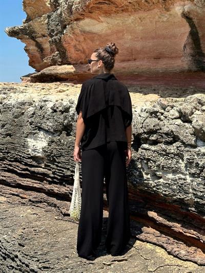 Keten Düğmeli̇ Yarasa Kol Yelek Pantolon Takim