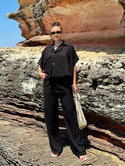 Keten Düğmeli̇ Yarasa Kol Yelek Pantolon Takim