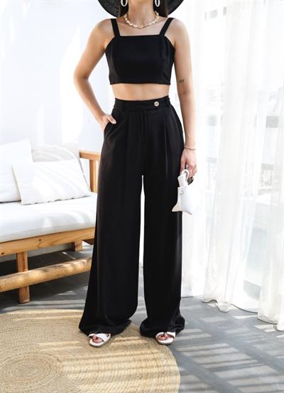 Keten Gi̇peli̇ Crop Ve Pantolon İki̇li̇ Takim