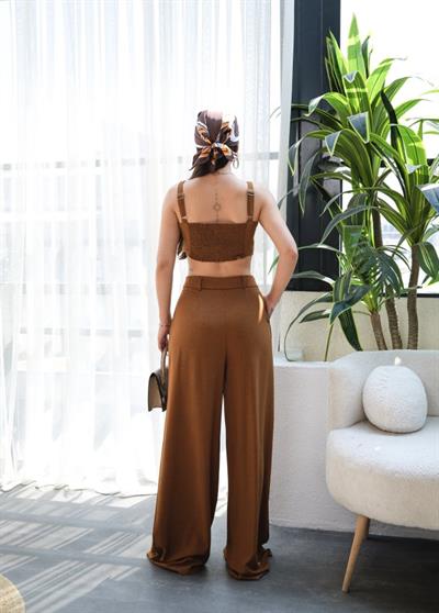 Keten Gi̇peli̇ Crop Ve Pantolon İki̇li̇ Takim
