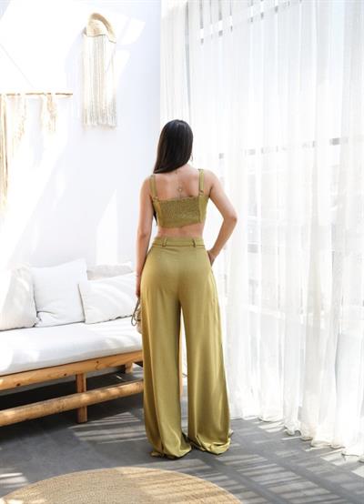 Keten Gi̇peli̇ Crop Ve Pantolon İki̇li̇ Takim