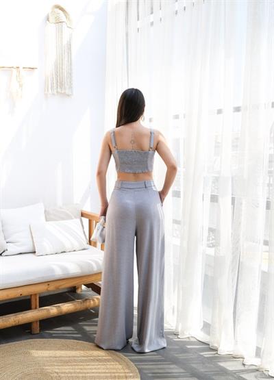 Keten Gi̇peli̇ Crop Ve Pantolon İki̇li̇ Takim