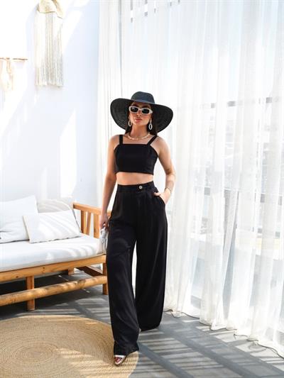 Keten Gi̇peli̇ Crop Ve Pantolon İki̇li̇ Takim