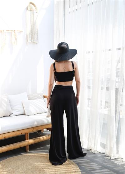Keten Gi̇peli̇ Crop Ve Pantolon İki̇li̇ Takim