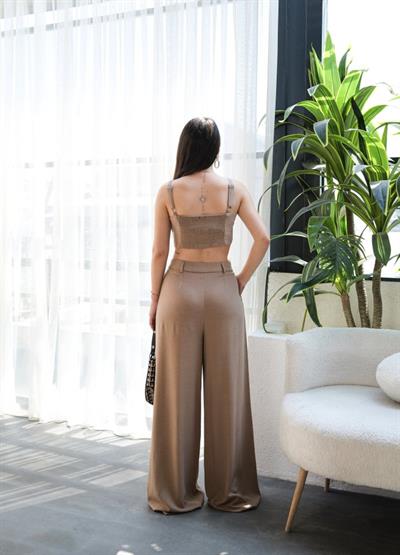 Keten Gi̇peli̇ Crop Ve Pantolon İki̇li̇ Takim