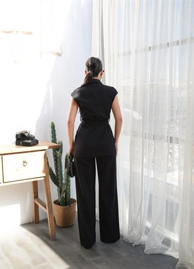 Keten Kuşakli Yelek Ve Pantolon İki̇li̇ Takim