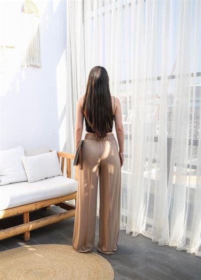 Keten Önü Çapraz Parçali Lasti̇kli̇ Ve Bağcikli Geni̇ş Paça Pantolon