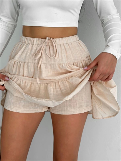 Keten Şortlu Etek - Bej