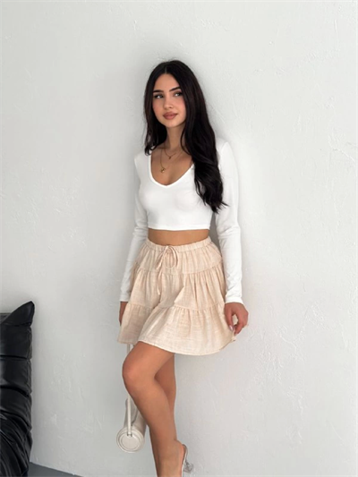 Keten Şortlu Etek - Bej