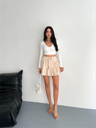 Keten Şortlu Etek - Bej