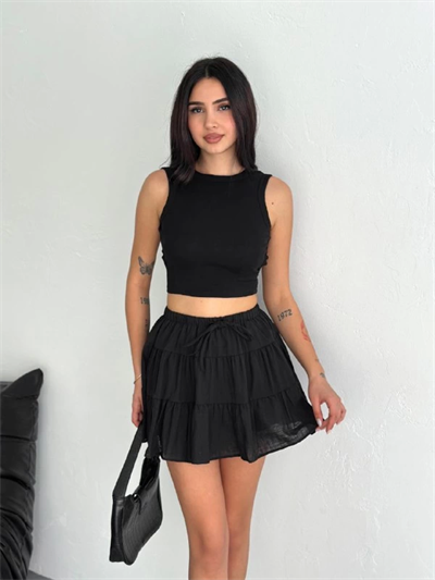 Keten Şortlu Etek - Siyah