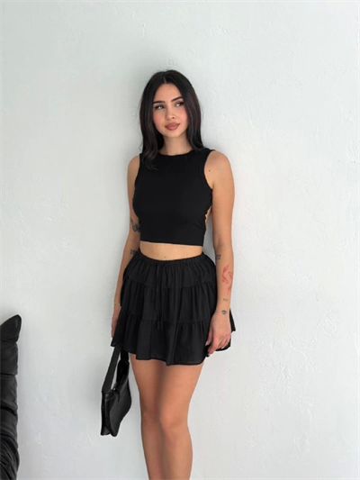 Keten Şortlu Etek - Siyah