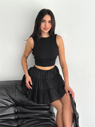 Keten Şortlu Etek - Siyah