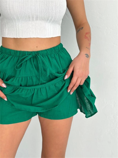Keten Şortlu Etek - Yeşil