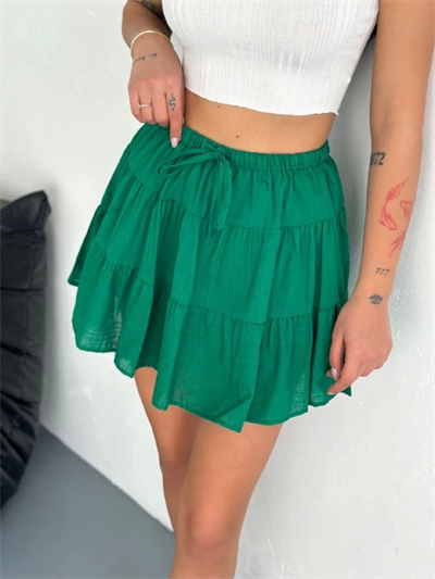 Keten Şortlu Etek - Yeşil