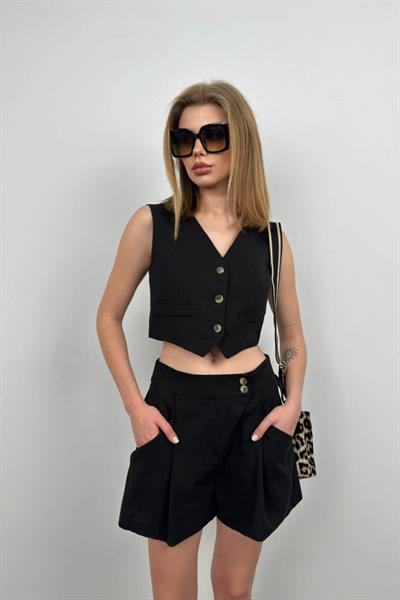 Keten Yelek Şort Takım