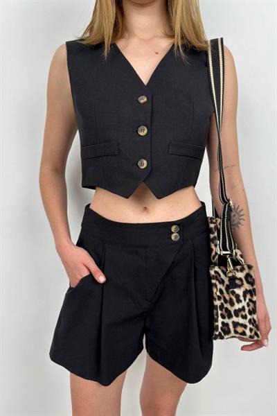 Keten Yelek Şort Takım