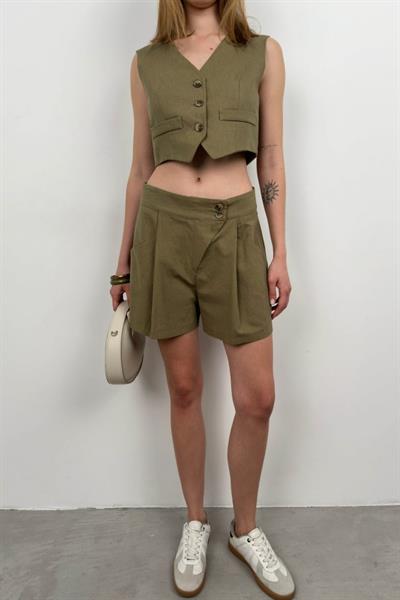 Keten Yelek Şort Takım