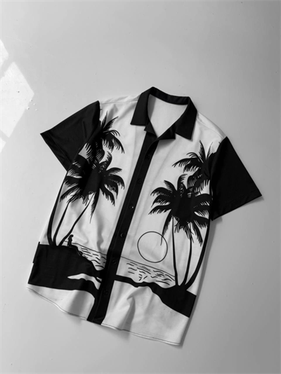 Ki İplik Kumaş Baskılı Gömlek - Siyah