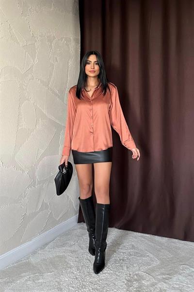 Kiremit Saten Gömlek