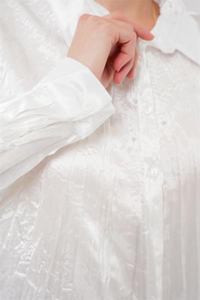 Kırışık Saten Gömlek 20316 - Beyaz