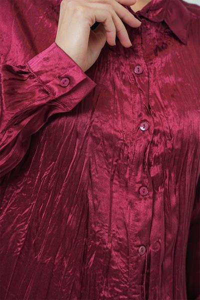 Kırışık Saten Gömlek 20316 - Bordo