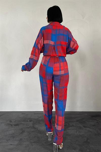 Kırmızı Klasik Kalıp Viskon Gömlek Ve Pantolontakım