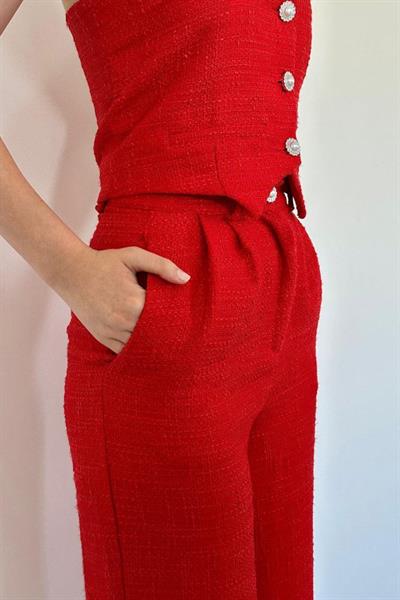 Kırmızı Yelek Ve Pantolon Takım