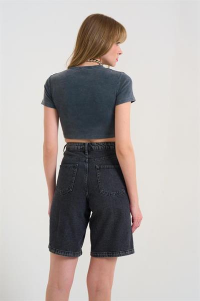 Kısa Bisiklet Yaka Tişört - Antrasit