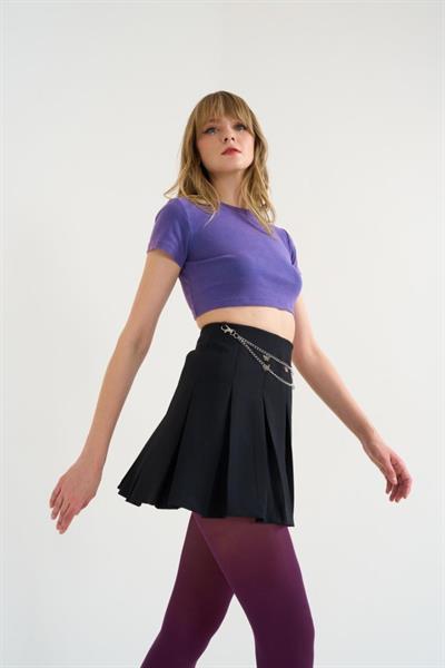 Kısa Bisiklet Yaka Tişört - Mor