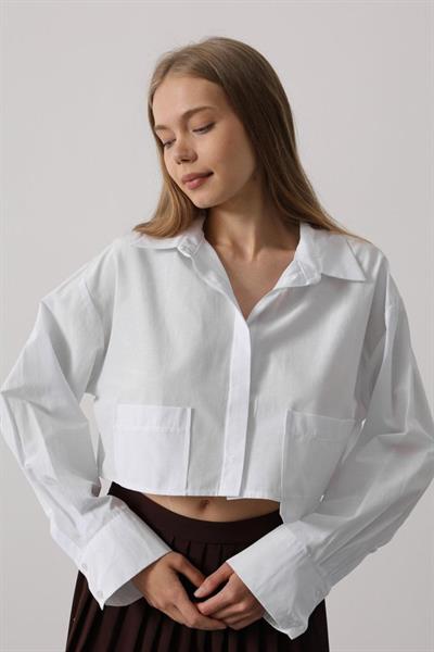 Kısa Boy Çift Cep Gömlek - Beyaz