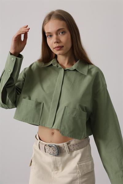 Kısa Boy Çift Cep Gömlek - Haki